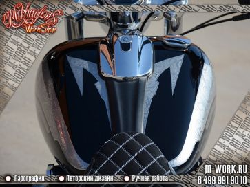 Аэрография мотоцикла Harley Davidson 3D-хром. Фото 9